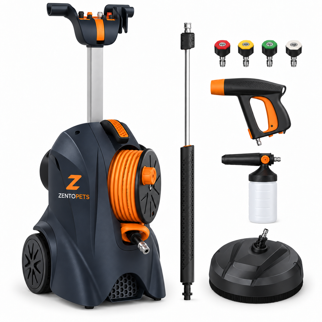 ZENTOPETS Wheeled Pressure Washer with Hose Reel and Spray Accessory Set