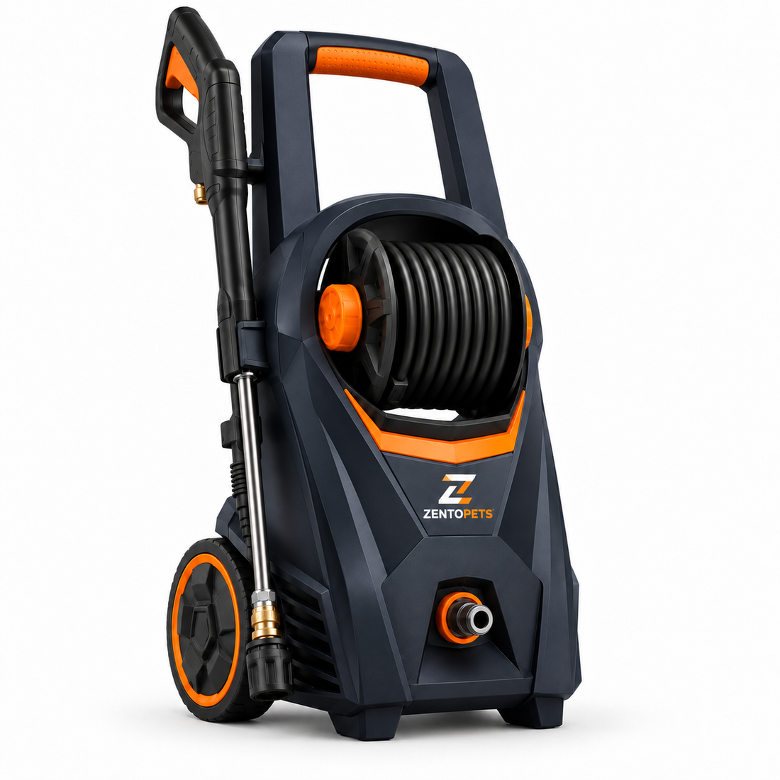 ZENTOPETS Upright Wheeled Pressure Washer with Hose Reel and Spray Wand