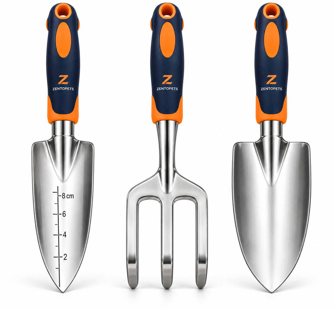 ZENTOPETS 3-Piece Garden Hand Tool Set Trowel, Transplanting Trowel & Hand Fork