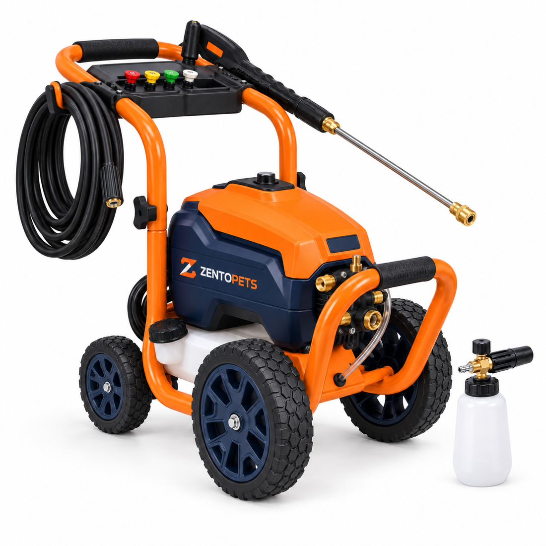 ZENTOPETS Four-Wheel Cart Pressure Washer with Spray Wand and Foam Bottle